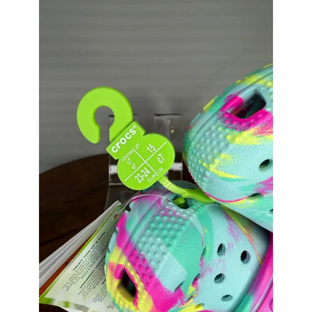 NWT Crocs Kids Classic Marbled Clog Neon Multi C7 Toddler New with Tags